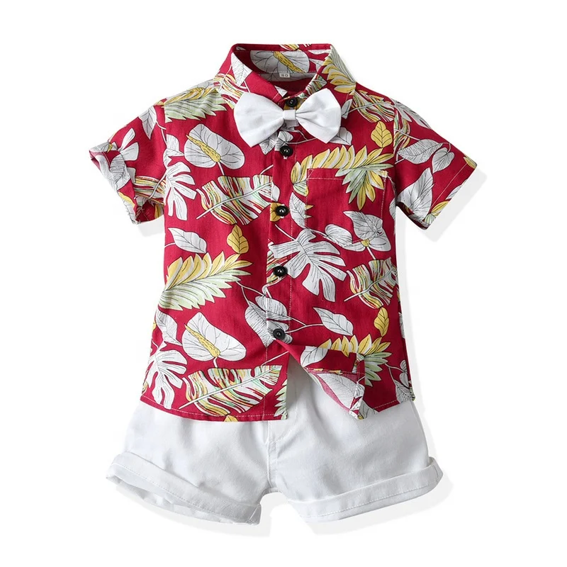 WOBIG Toddler Baby Boys Hawaiian Shorts Outfit Infant Printed Shirt Top+Shorts 2Pcs Summer Casual Clothes Set