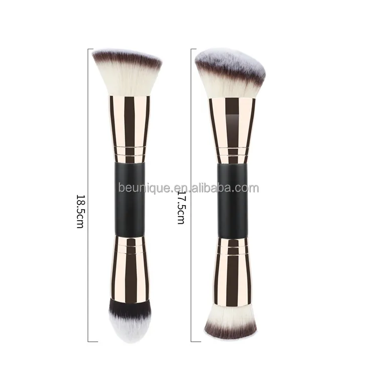 Professional 2 In 1 Single Fluffy Buffing Brush Private Label High Quality Angled Flat Double Ended Head Makeup Foundation Brush