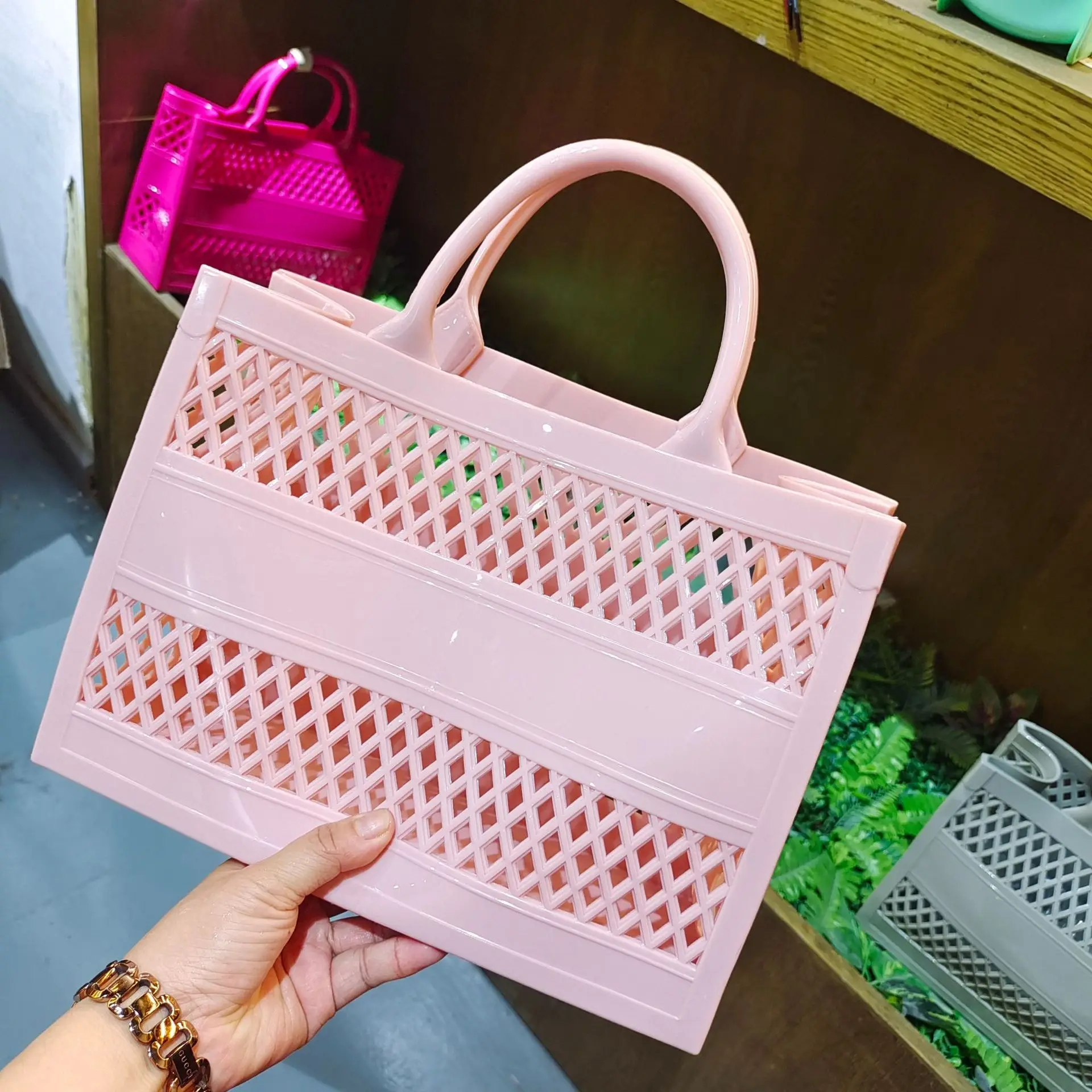 2023 Summer New Candy Color Jelly Bag Large Capacity Hollow Beach Bag