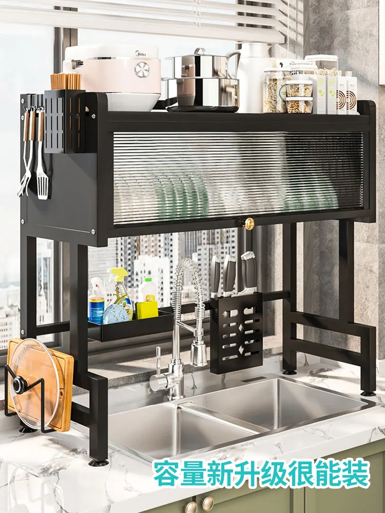 Kitchen storage rack Bowl rack sink drain Dish  Cupboard with door sink storage rack Dustproof adjustable