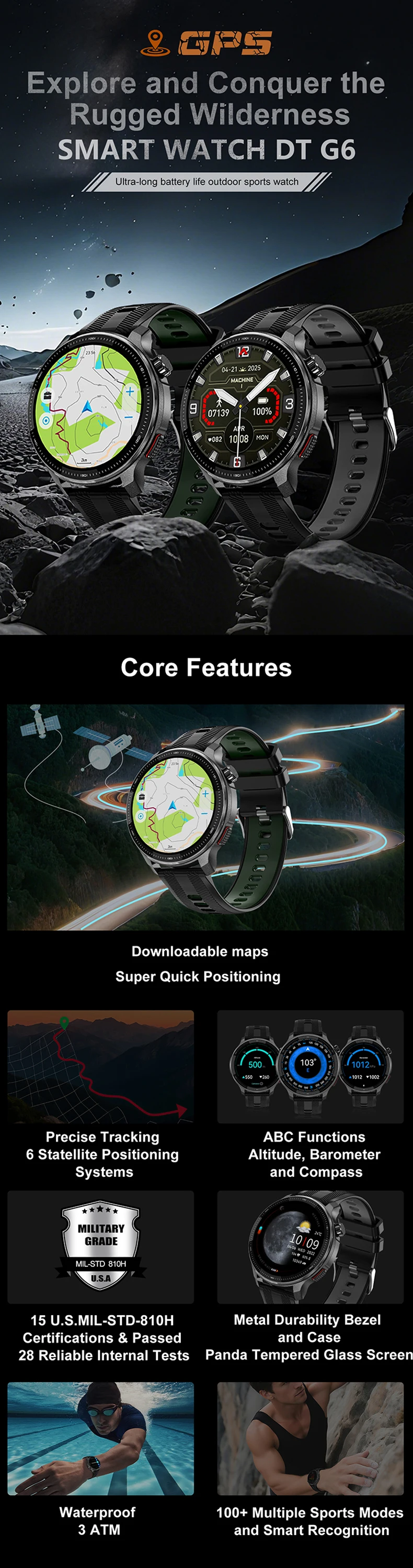 product 2026 men gps 3atm compass smart watch dtg6 with amoled offline map barometer altimeter sport smartwatch-0