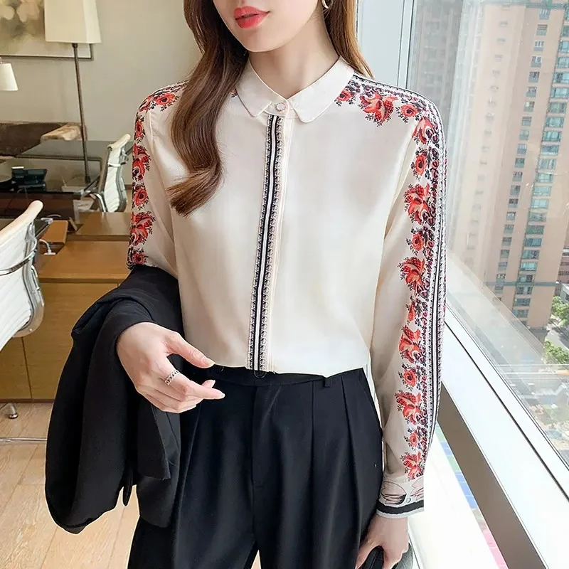 High quality fashion women's single breasted office Women's casual shirt Long sleeve shirt Loose blush top blouse for women