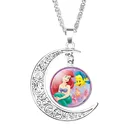 Mermaid Princess Children Cartoon Jewel Crescent Moon Pendant Necklace Birthday Present