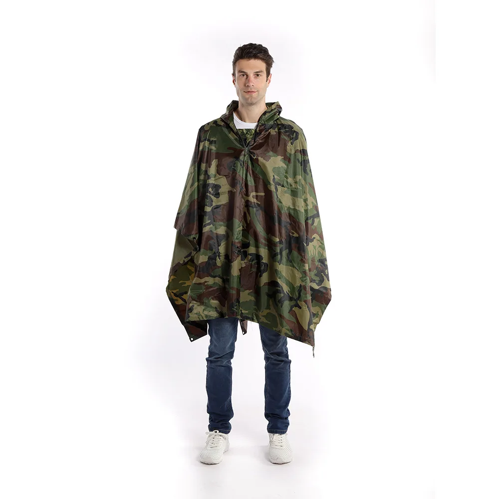 GG434 Adult Outdoor Hiking Cycling One-piece Raincoat Polyester Camouflage  Raincoat Cloak with PVC Coating