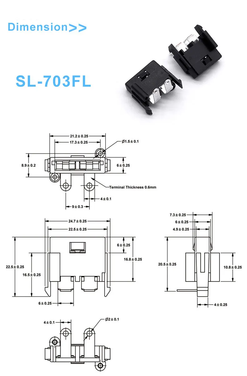 PA66 PCB Mount Blade Fuse Holder with Brass Terminal and Black Finish for Automotive Applications