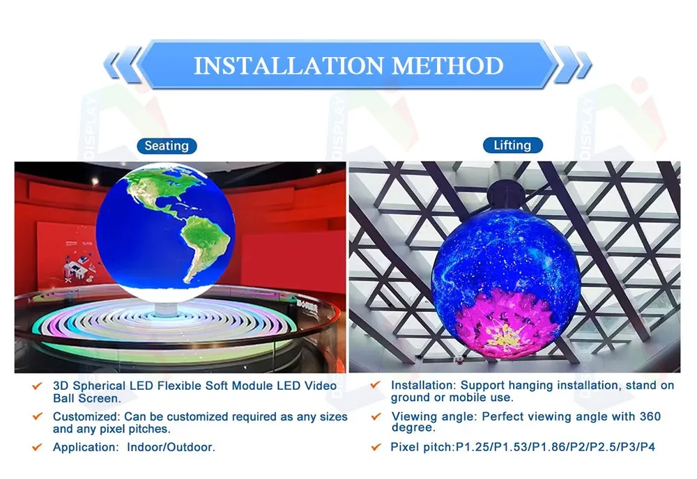 Creative Sphere LED Screen Customized Size Flexible Large Full Color Ball Spherical Shape Globe LED Video Display Video Wall factory