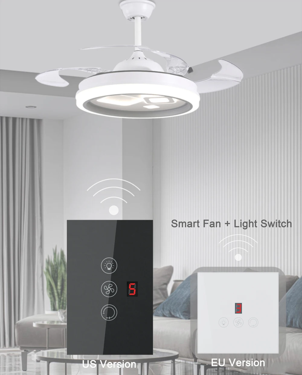 Tuya Smart Touch Wall Switch For Fan And Light Wifi Smart Voice Control