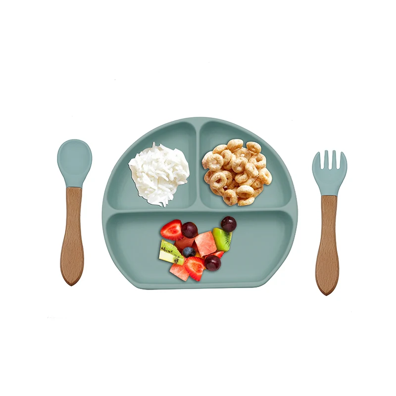 Kids Dinnerware BPA Free Phtalates Free Baby Dinnerware teal meal Food Grade Silicone Spoon Bowl