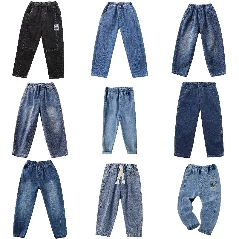 Spring Kids fashion denim Pants children Boys good causal patchwork letters print washed Jeans 3-14 years