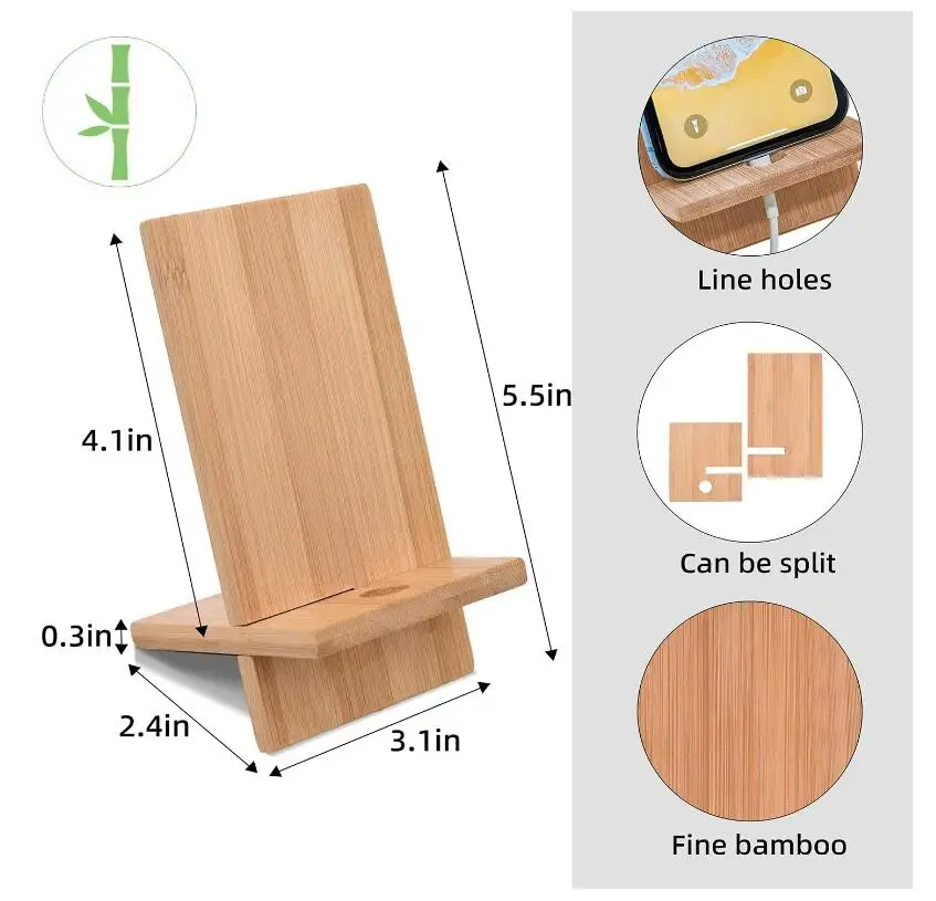 Europe Hot Sale Mobile Phone Holders Natural Bamboo Mobile Stand Phone Holder Easy To Use Custom Logo Holder
