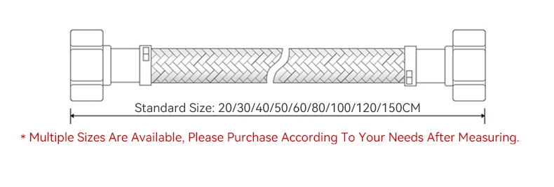 304 Stainless Steel Metal Wire Plumbing Flexible Hoses Kitchen Faucet Hose 1/2 Inch Hot and Cold Water Pipe supplier