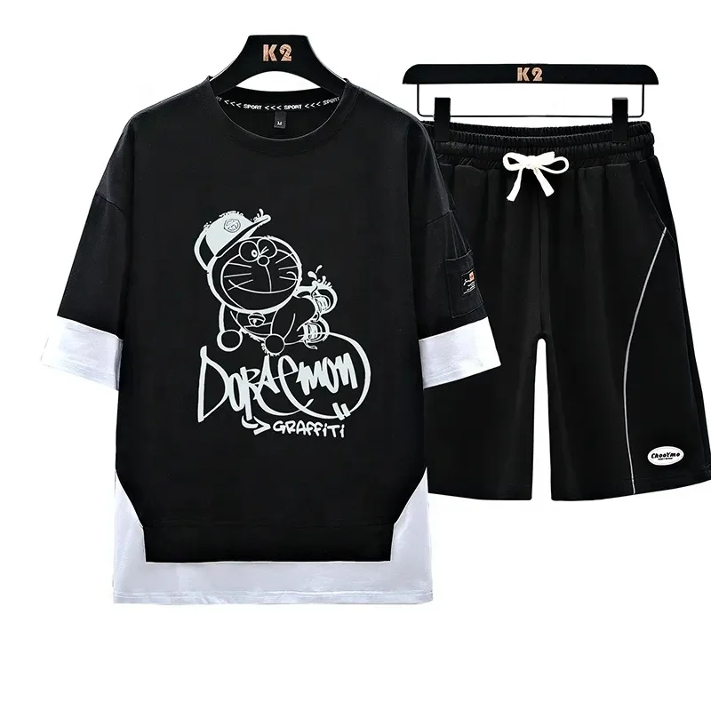 2024 New Arrival Summer Two Piece Set Printed Men's Tracksuit T-Shirt Shorts Set Round Neck Breathable Casual Wear Sports Sets