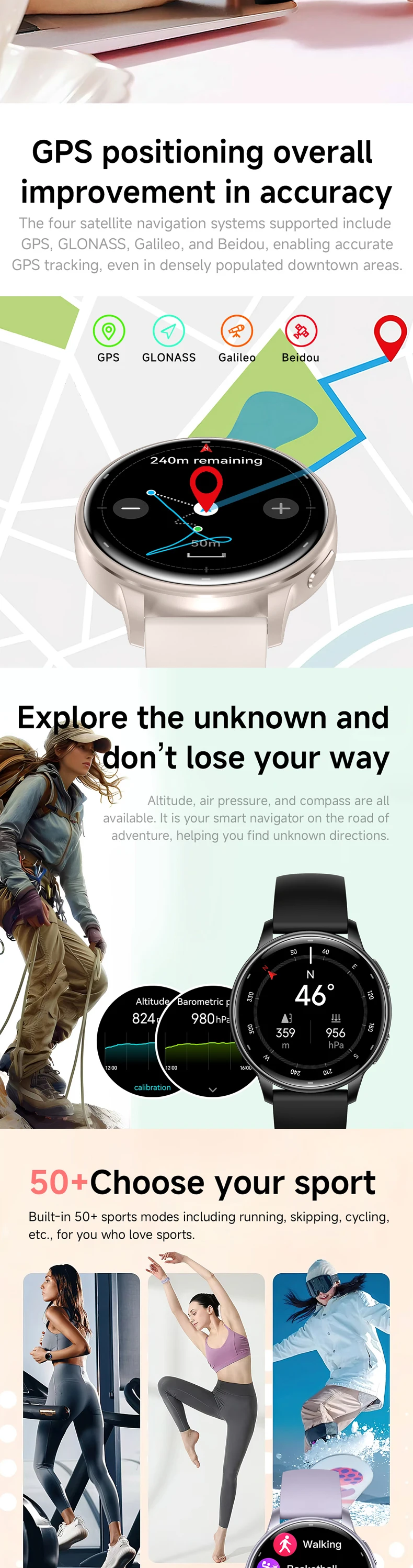 product km96 smart watch for women 132 amoled screen gps tracking 3atm waterproof 450mah battery dual straps fitness tracker-2
