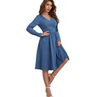 Dress 2021autumn Long Sleeve Midi Zipper Back Denim Dress Women Lady Sexy Denim Dress For Women