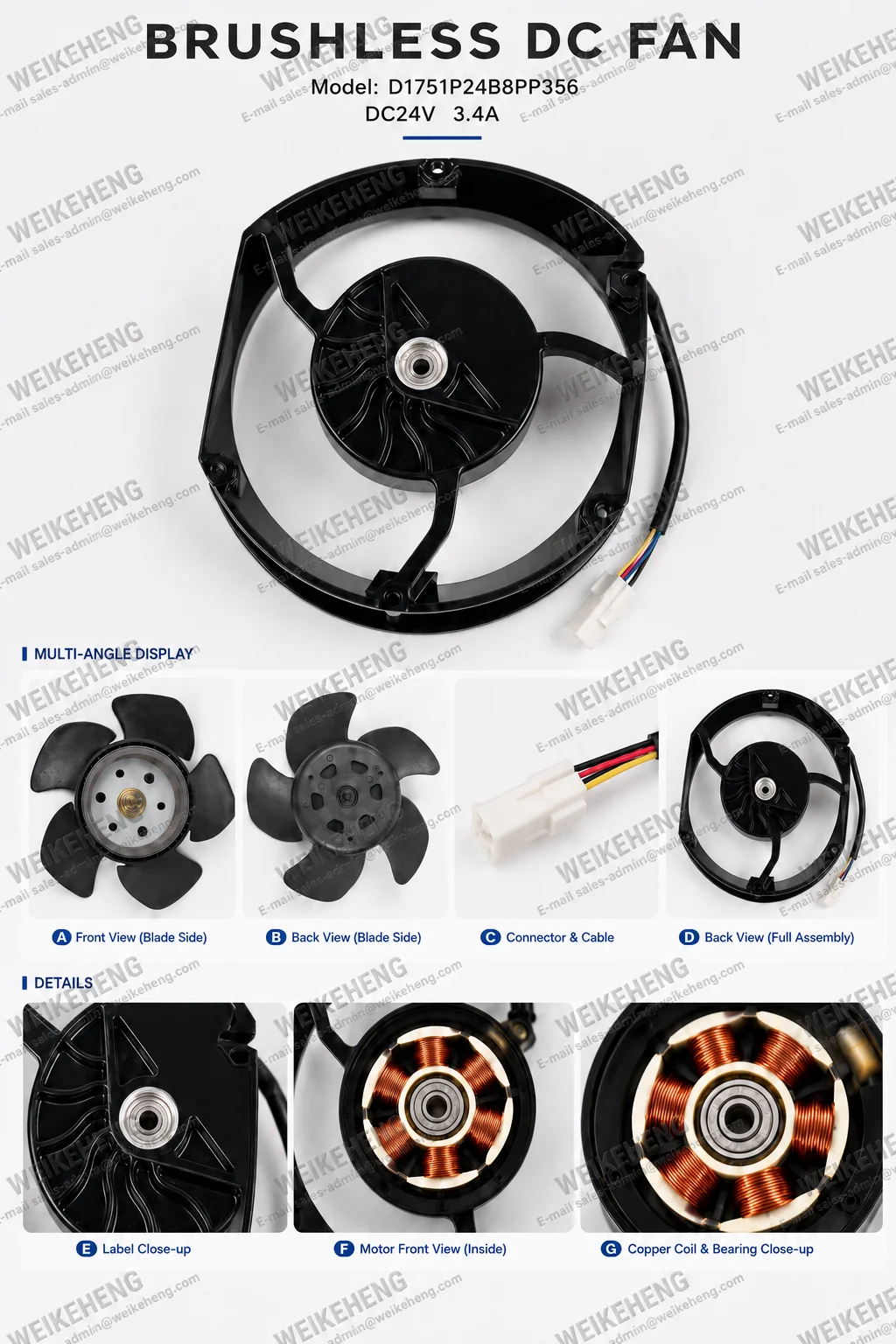 Axial Flow Fan, D1751P24B8PP356, 17251, 24V, 0.4A - detail 10