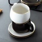 Coffee Wholesale Custom Luxury 10oz Nordic Matte Black White Ceramic Coffee Mug Gold Rim Cup