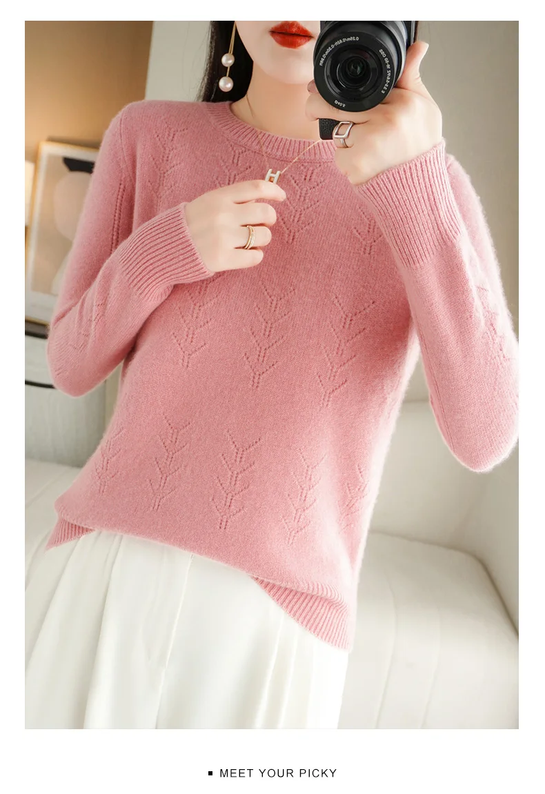 2023 New Sweater Women Long Sleeve Autumn and Winter Warm Loose Knit Pullover Solid Color Cashmere Base 17