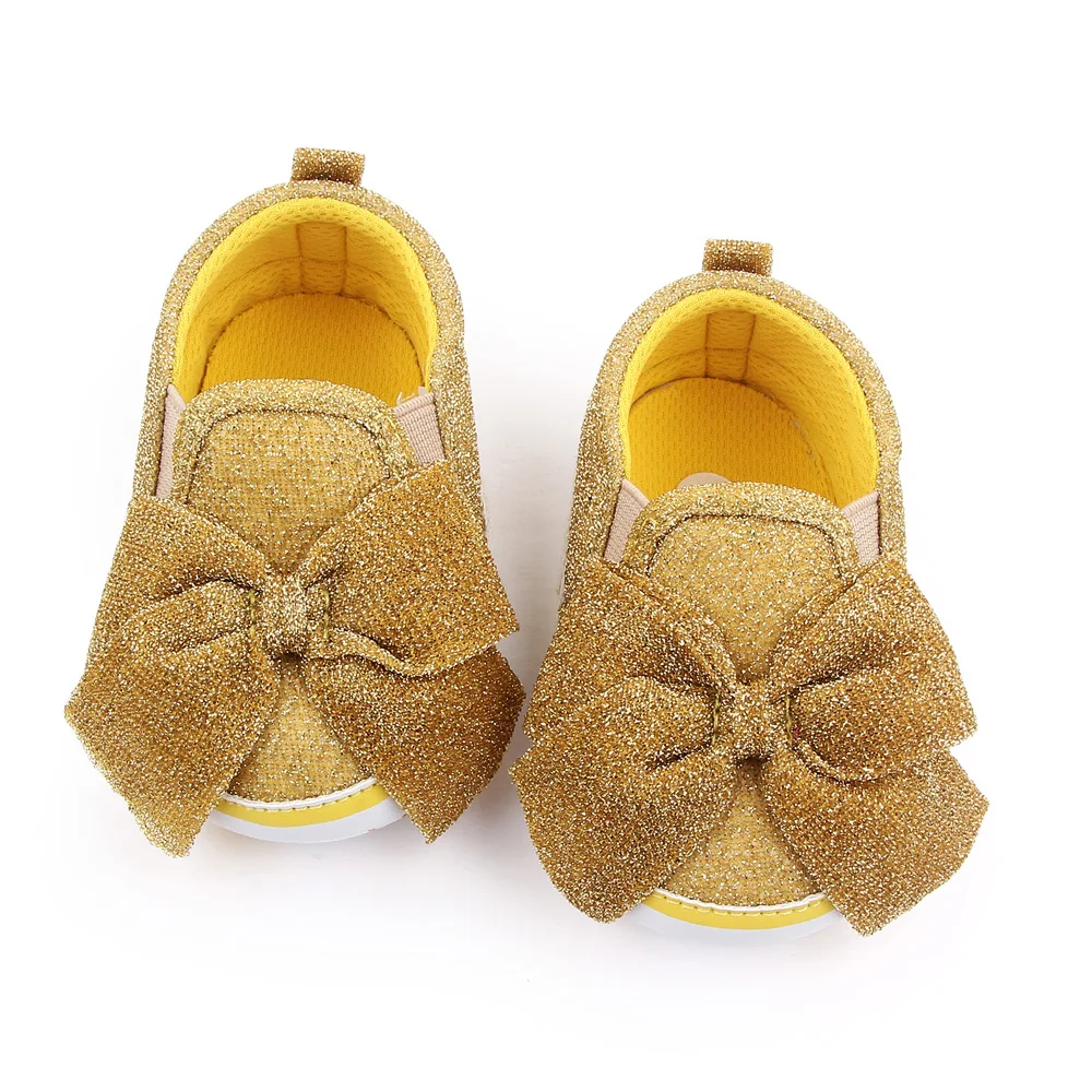 New design blingbling bow-knot solid baby shoes girls soft sole newborn walking toddler shoes manufacture