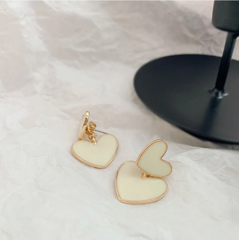 2023 New Small and Simple White Double Heart Earrings For Women