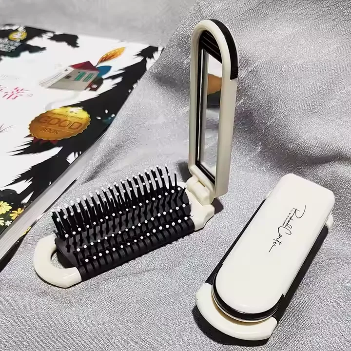 Wholesale Custom Mini Foldable Comb Makeup Mirror Cute Cartoon Design Plastic Handle Foldable Hair Brush for Air Cushion Comb details