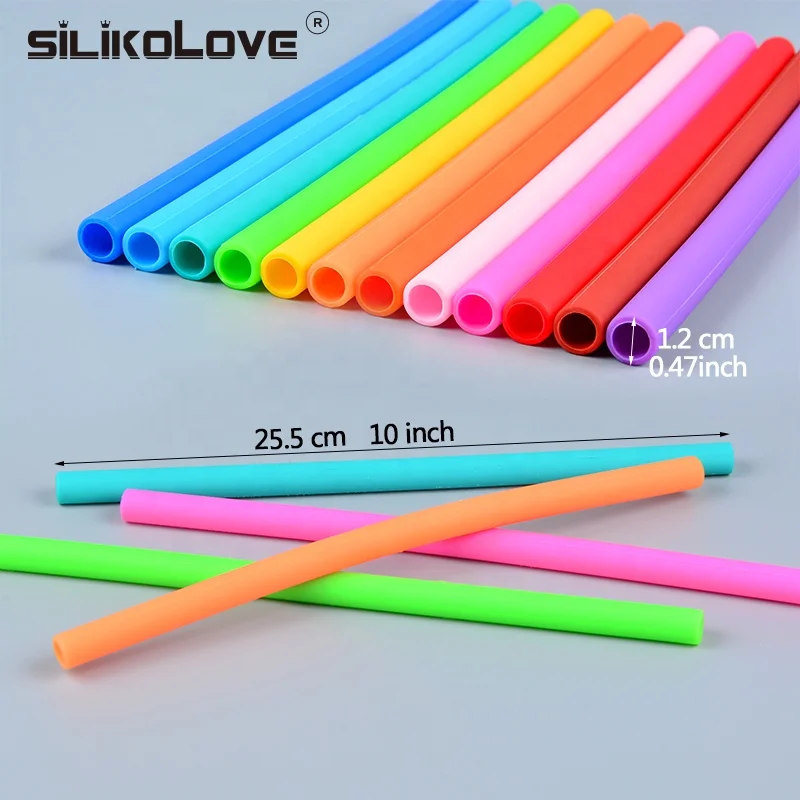 6Pcs Reusable Silicone Drinking Straws Set, Extra Long Flexible Straws with Cleaning Brushes for 20 oz Tumbler Bar Party Straws
