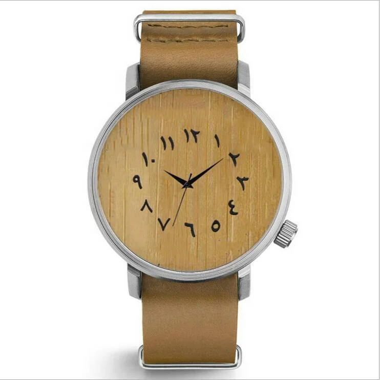 arabic numerals wood watch men"s simple leather male quartz