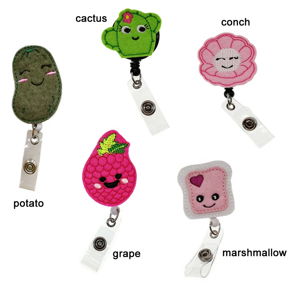 Cute Fruit Grape Cactus Felt Retractable Id Badge Holder Name Card Pull  Badge Reel Clip - Buy Cactus Felt Retractabel Id Badge Reel,Cactus Felt  Namel Card Holder Clip,Cute Grape Felt Badg Holder