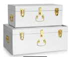 Vintage Accessories Home Decor Set Of 2 French Vintage White Metal Storage Trunk With Gold Accessories