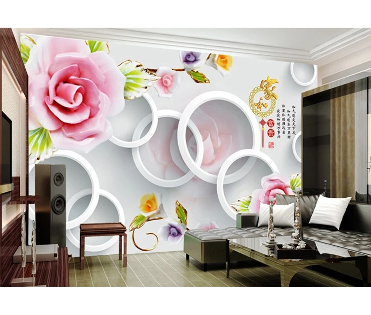 Color Carving Circle Design Rose Waterproof Customize Dimension Wallpaper  For Drawing Room - Buy Color Carving Waterproof Wallpaper,Customize  Dimension Wallpaper,Rose Waterproof Wall Paper For Drawing Room Product on  