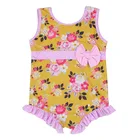 Young Clothes Children Young Girl Summer Swim Wear Clothes Yellow Floral 1 Piece Swim Suits
