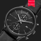 Watch Wholesale 3ATM Waterproof Mens Black Genuine Leather Quartz Stainless Steel Watch