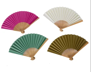 Paper hand fan own logo printed for sale, bamboo hand folding fan for wedding party gift natural bamboo wedding fan