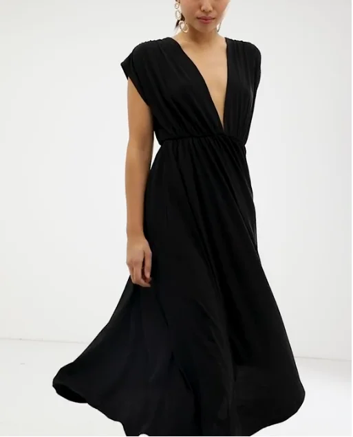 Plunge Neck House Midi Skater Casual 