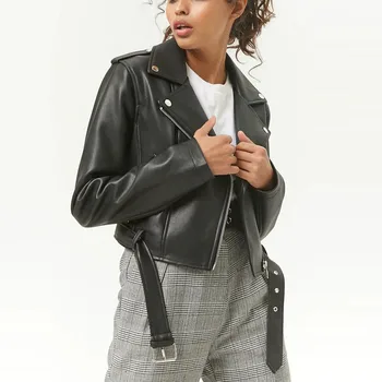 2021 Wholesale Ladies Fashion Coat Cropped Faux Leather Moto bomber Women Jacket