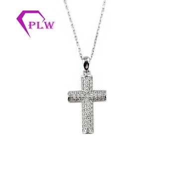 Provence Jewelry Wholesale White Gold Moissanite 1.2mm Cross Pendant Silver Necklace Cross Pendant