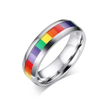 Wholesale rainbow rings jewelry stainless steel gay man ring