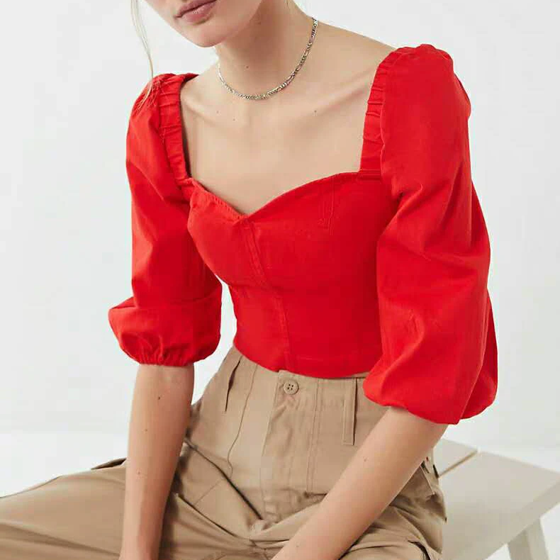 red fancy blouse