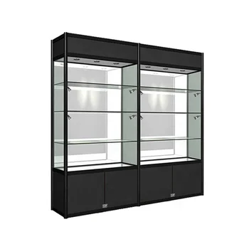Interlink Black Shop Furniture Cabinet With Mirror Backing / Tall Lock Glass Door Souvenir Cabinet Display