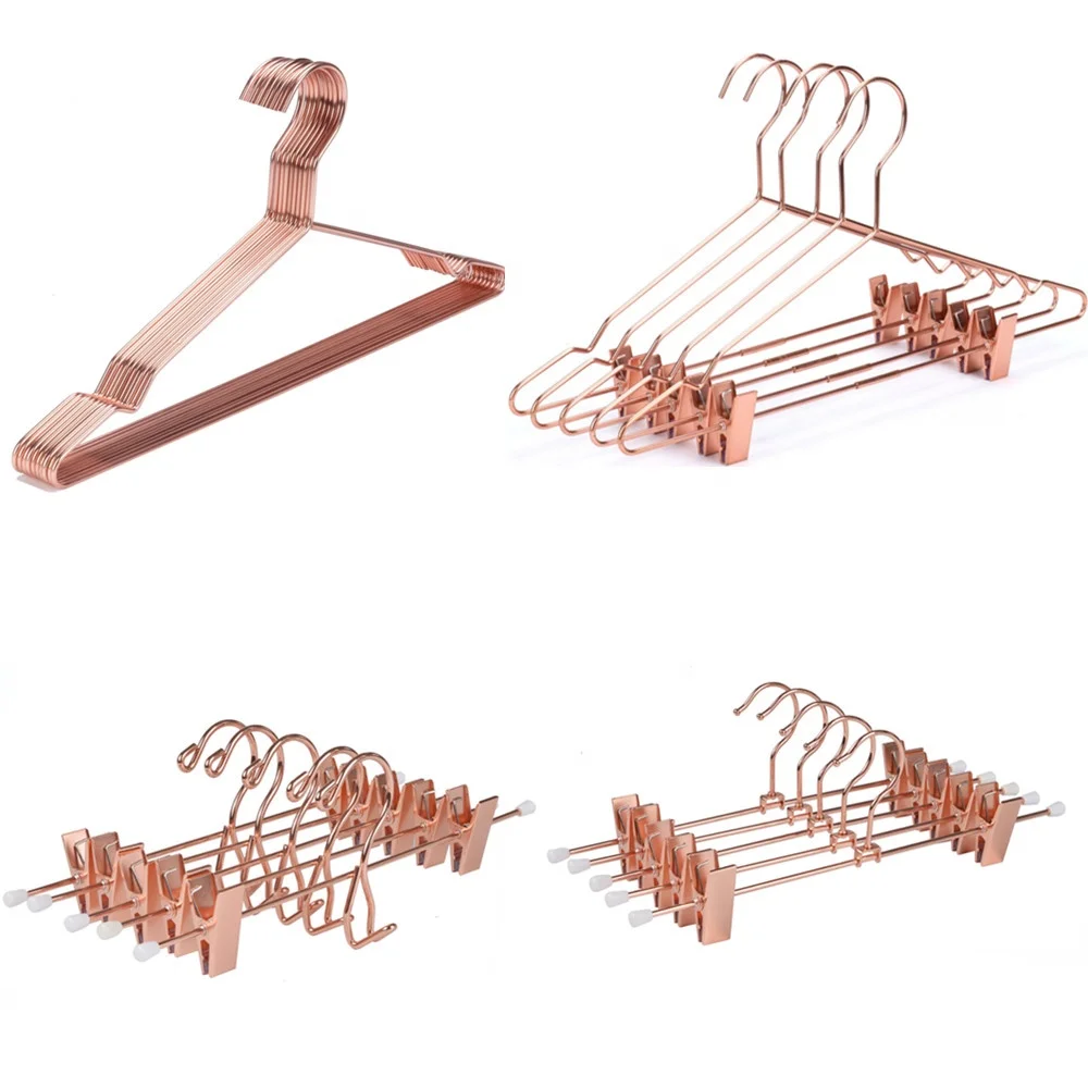 Koobay 13 Rose Copper Gold Shiny Metal Wire Top Clothes Hangers With Clips for Shirts Coat Storage & Display 10 