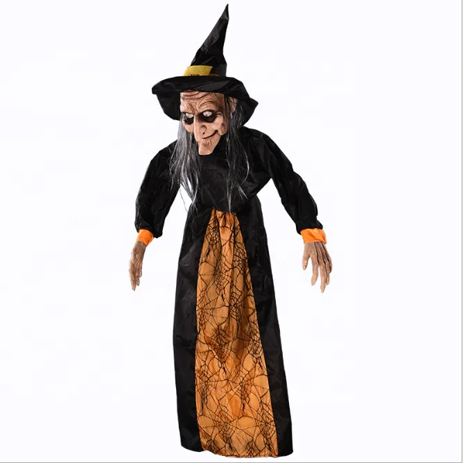 Halloween Hanging Animated Talking Witch Props Haunted House Terror Scary Props 