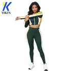 Sport Striped Women 2 Piece Sport Set Jumpsuits Outfits Sport Wear Striped Casual Crop Top Long Pants Girls Tracksuits