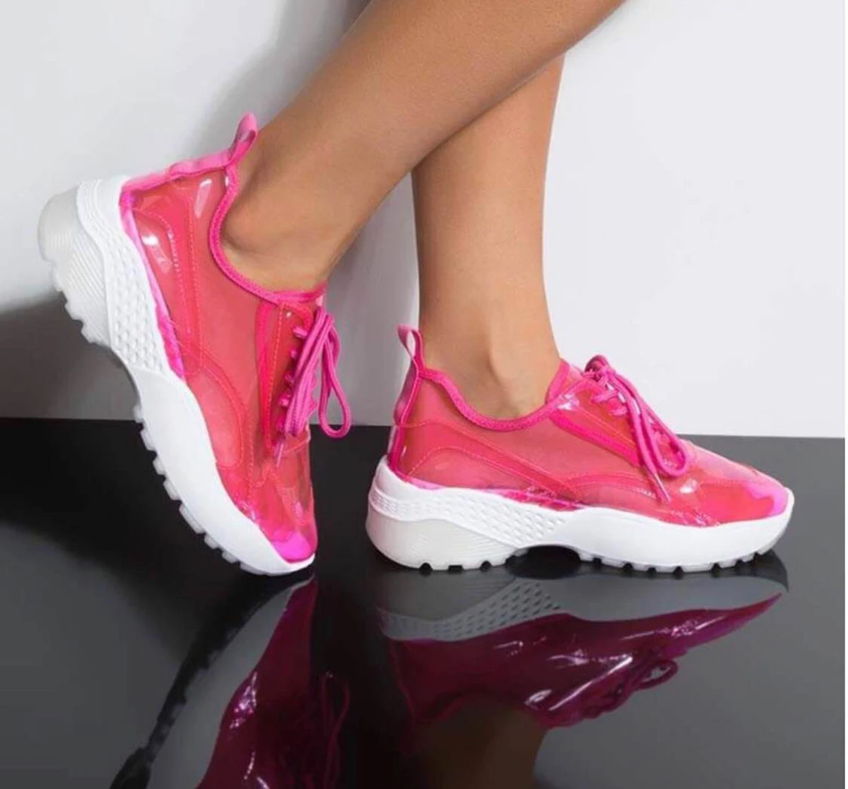 nike pink transparent shoes