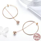 Rose Gold Hoop Euramerican Rose Gold Plated Sterling Silver Circle Hoop Earrings With Tassl Bead For Women