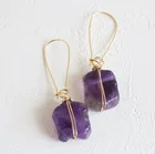 Raw Rough White Quartz Gemstone Crystal Hoop Dangle Earrings