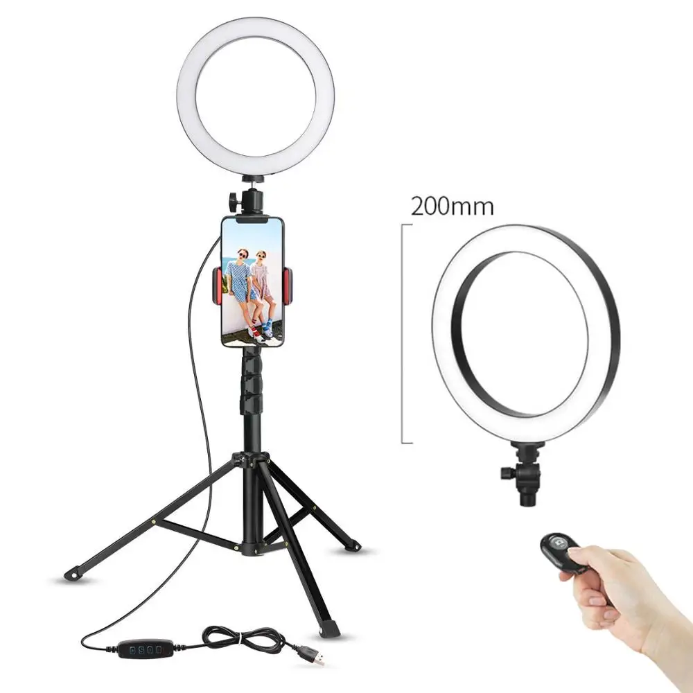 7“ Mini Led Fill-in Light for Make up Live Stream selfi Ring Light with Mirror and Phone Holder for YouTube Video Black 