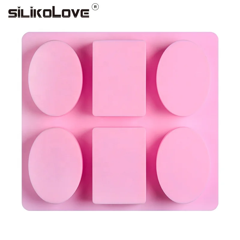 DIY 6 Cavity Silicone Soap Mold Rectangle Oval Round Flower Pattern Soap Mould Silicone Mould For Homemade Soap Making