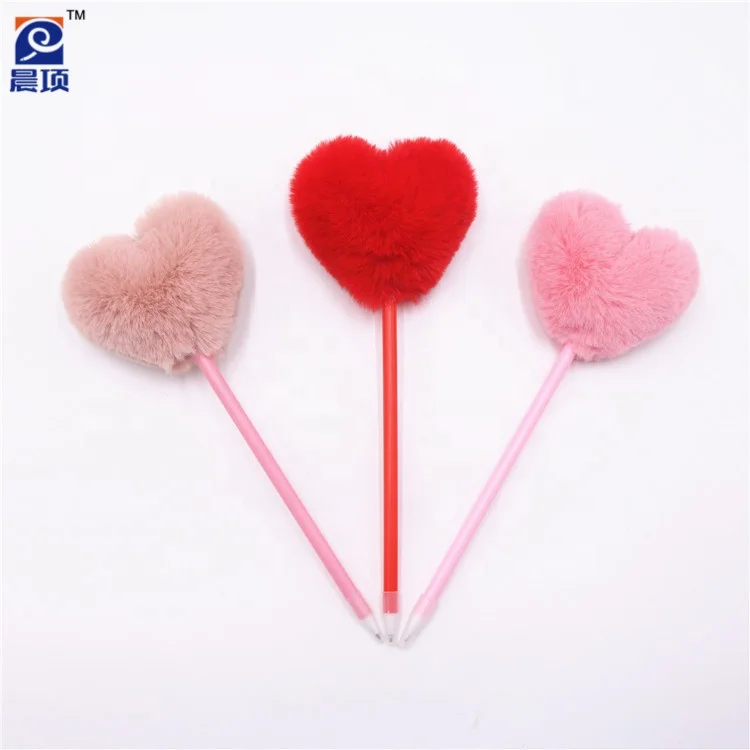 Novelty Beautiful Heart Soft Plush Fluffy Fun Gift Ballpoint Stationery Pen
