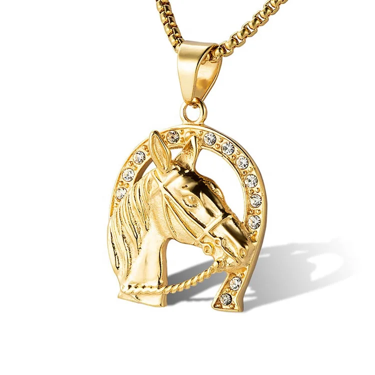 Fashion Jewellery Gold Plated Horse Pendant Necklace 