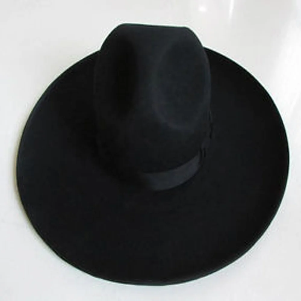 Israel Jewish Hat Hasidic Jews Wide Brim Fedora Cap 100% Wool  Black 