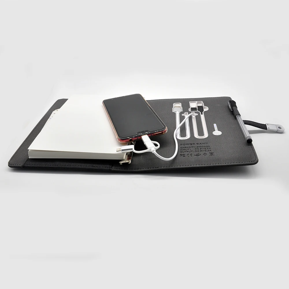 oem customize powerbank notebook pu leather with